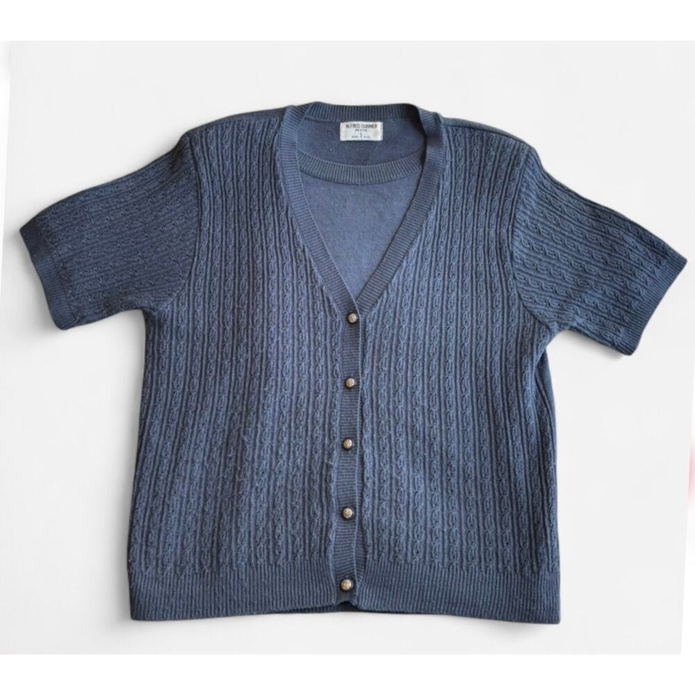 ALFRED DUNNER Womens L Blue Knitwear Cardigan with Cable Knit Pattern